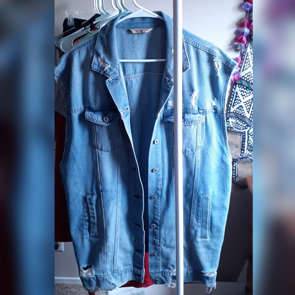 Distressed jean vest